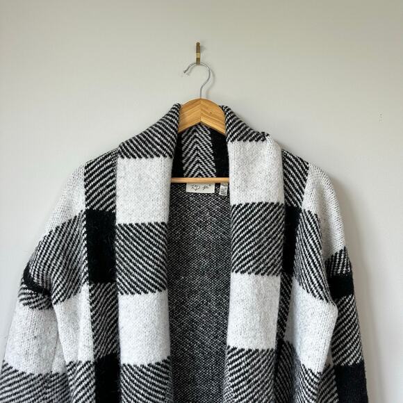 RD Style Buffalo Plaid Open Front Cardigan Sweater Black/White M - Picture 3 of 6